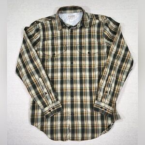 Filson Green and Tan Plaid Casual Button Down Shirt Size Small
